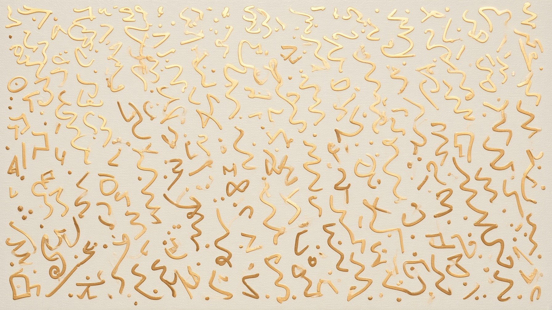 Rows of gold light language glyphs painted across cream paper